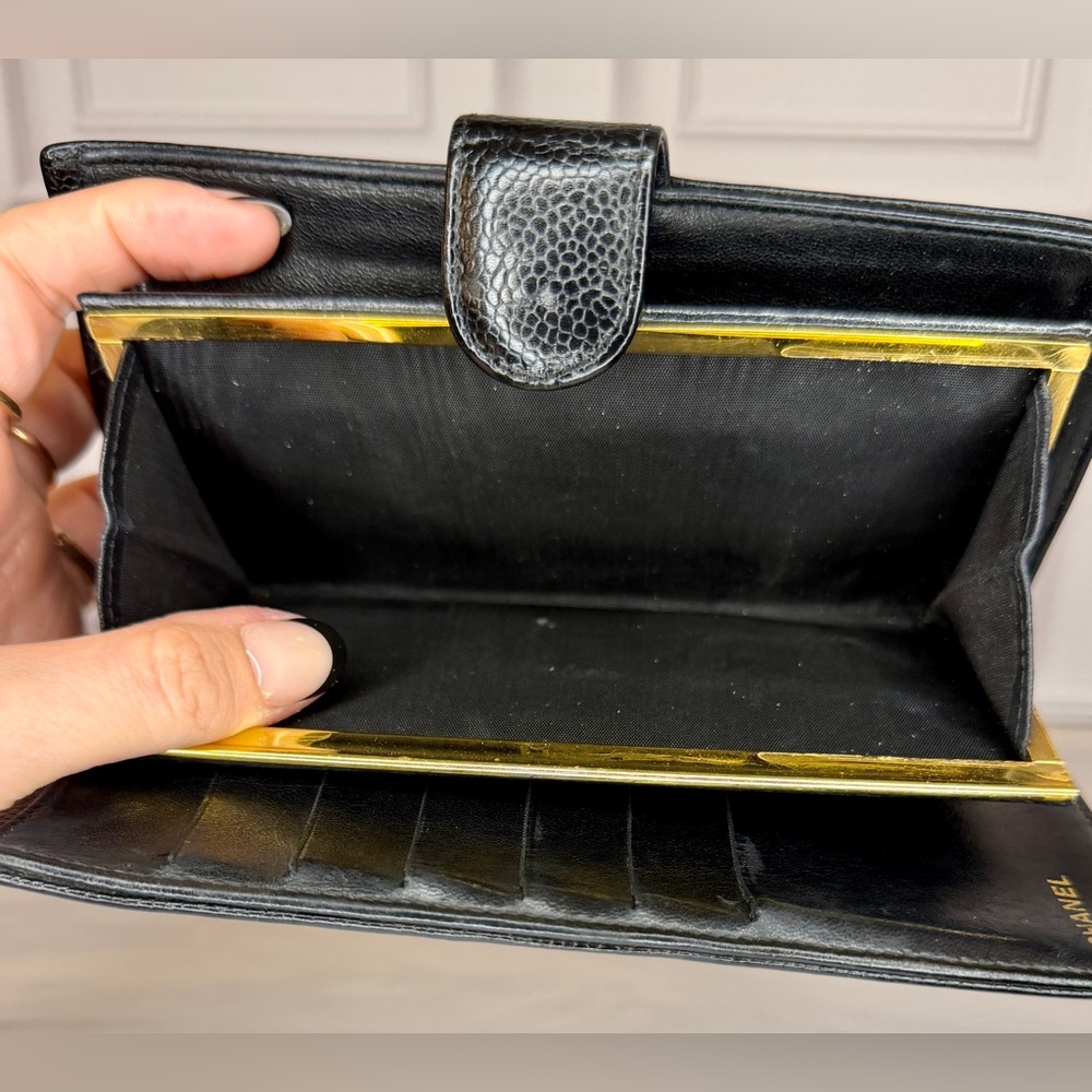 Chanel Black Caviar Leather Long Wallet CC Logo w Gold | Full Inclusion | Halo - Picture 6 of 10